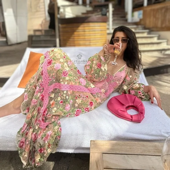 πΈ STUNNING For Love And Lemons π Pink Sheer Floral Maxi (worn less than 2 hours) - Picture 8 of 11